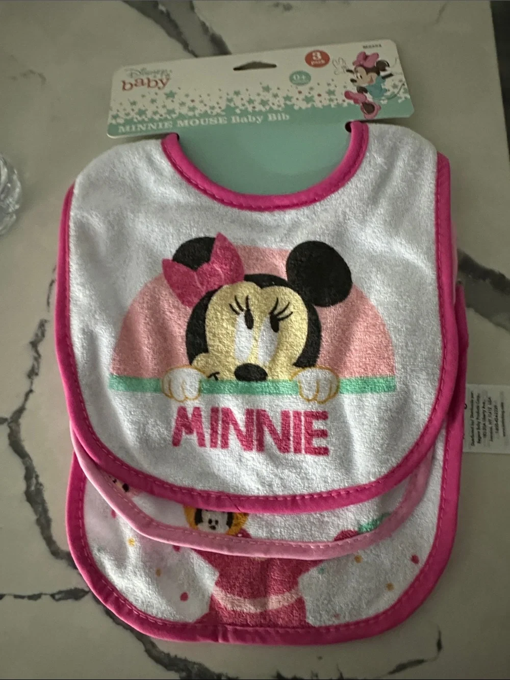 Disney Minnie Mouse Pink and White Baby Bibs - Set of 3